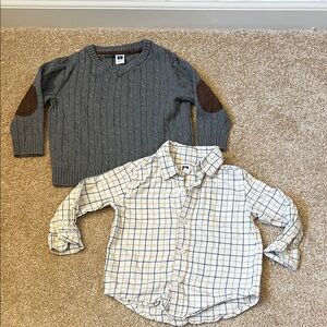 Janie and Jack Gray Sweater and Checkered Flannel Shirt Set Size 12-18 months
